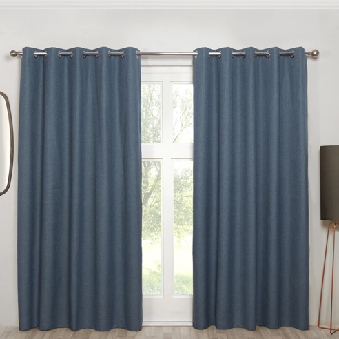 Cosmos (Blackout) Eyelet, Denim - Ready Made Curtains - Image 3